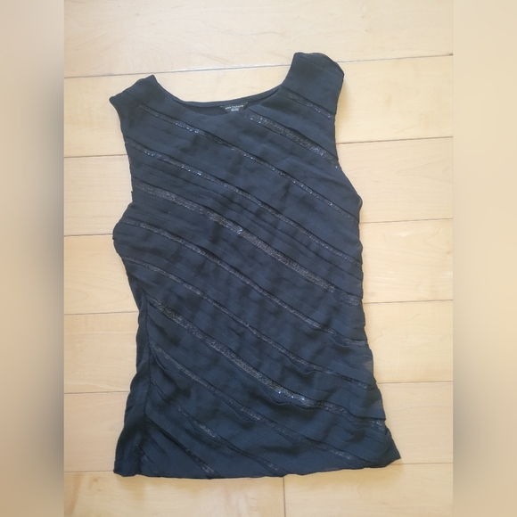 ANN TAYLOR Petite Black Sequin Sheer Stripe Sleeveless Top XSP - Picture 4 of 5